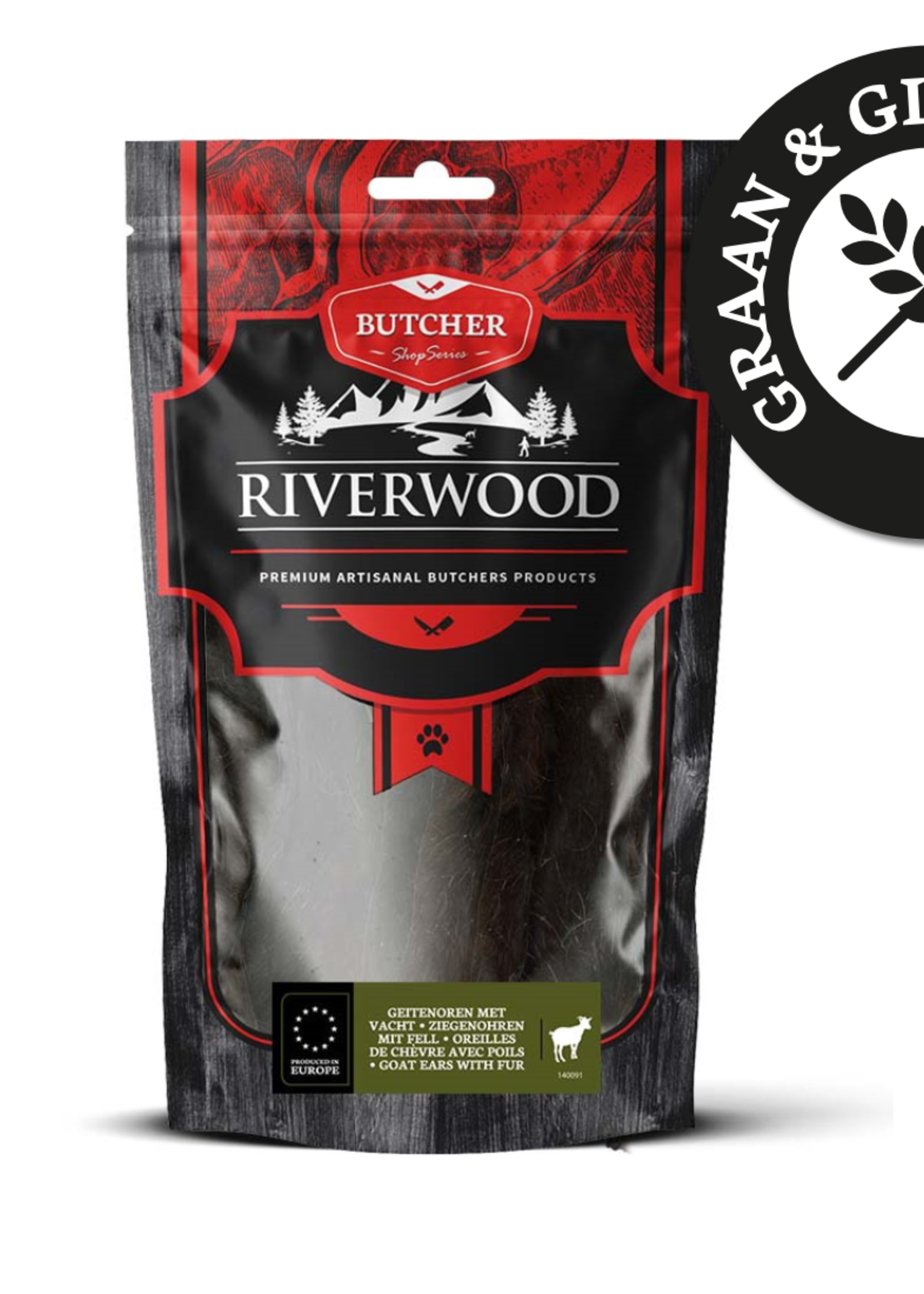 Riverwood Hond 100 gram Geitenoren met vacht Snack