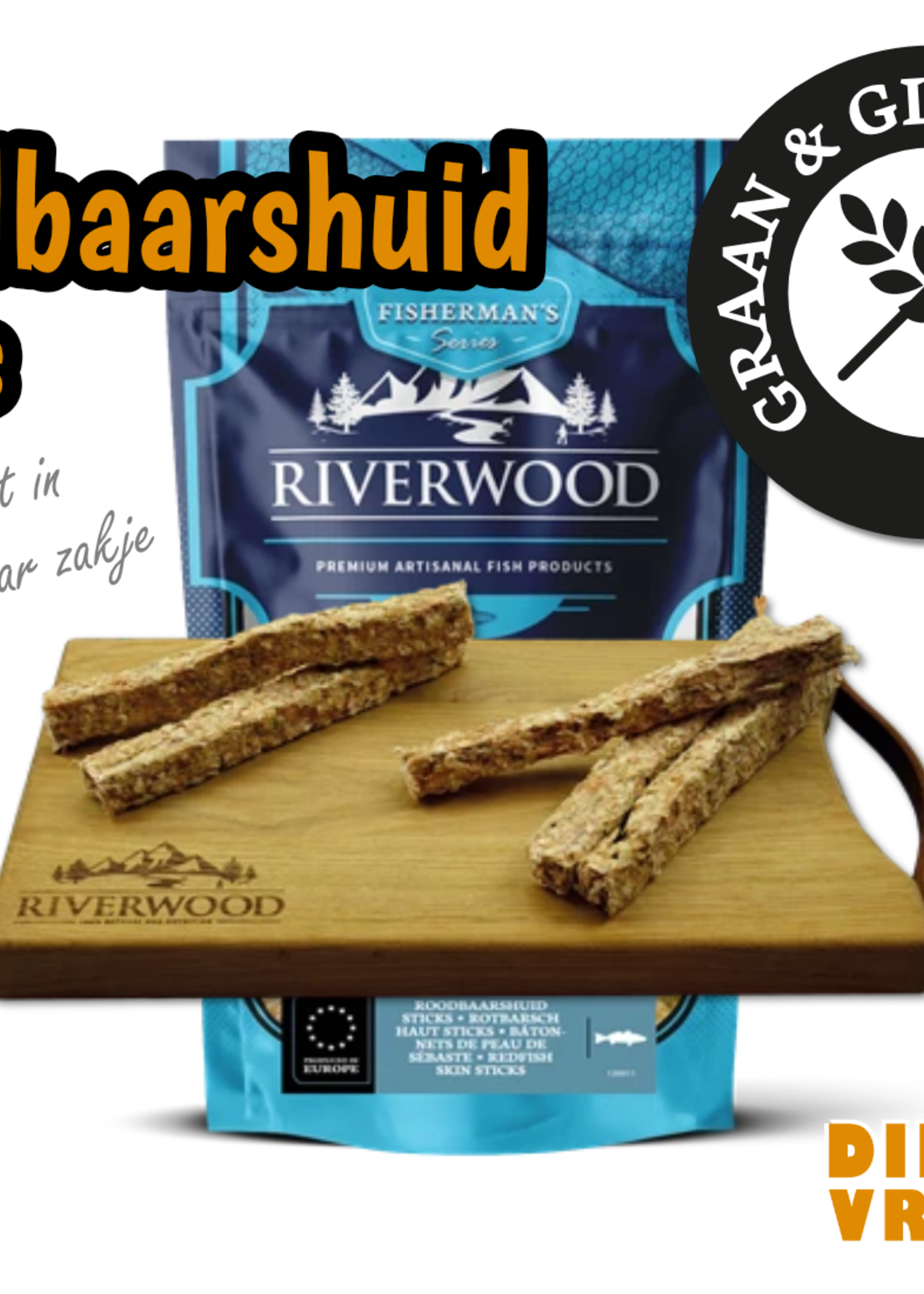 Riverwood Hond 200 gram Roodbaarshuid sticks Snack