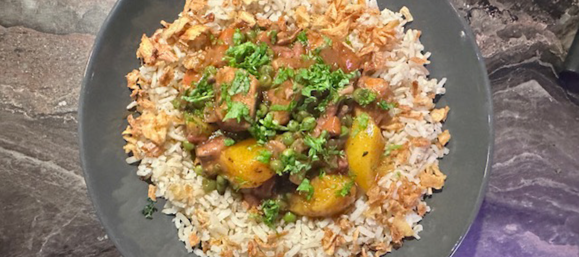 Recept #42 Kip, rode wijn, spek,  rijst en perzik