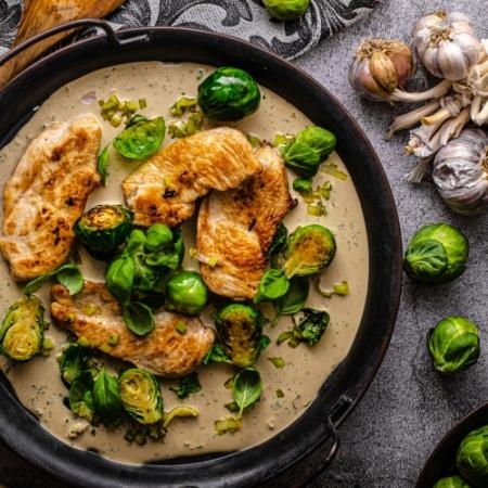 Recept #51 Kip in Romige Mosterdsaus met Spruitjes en Krieltjes