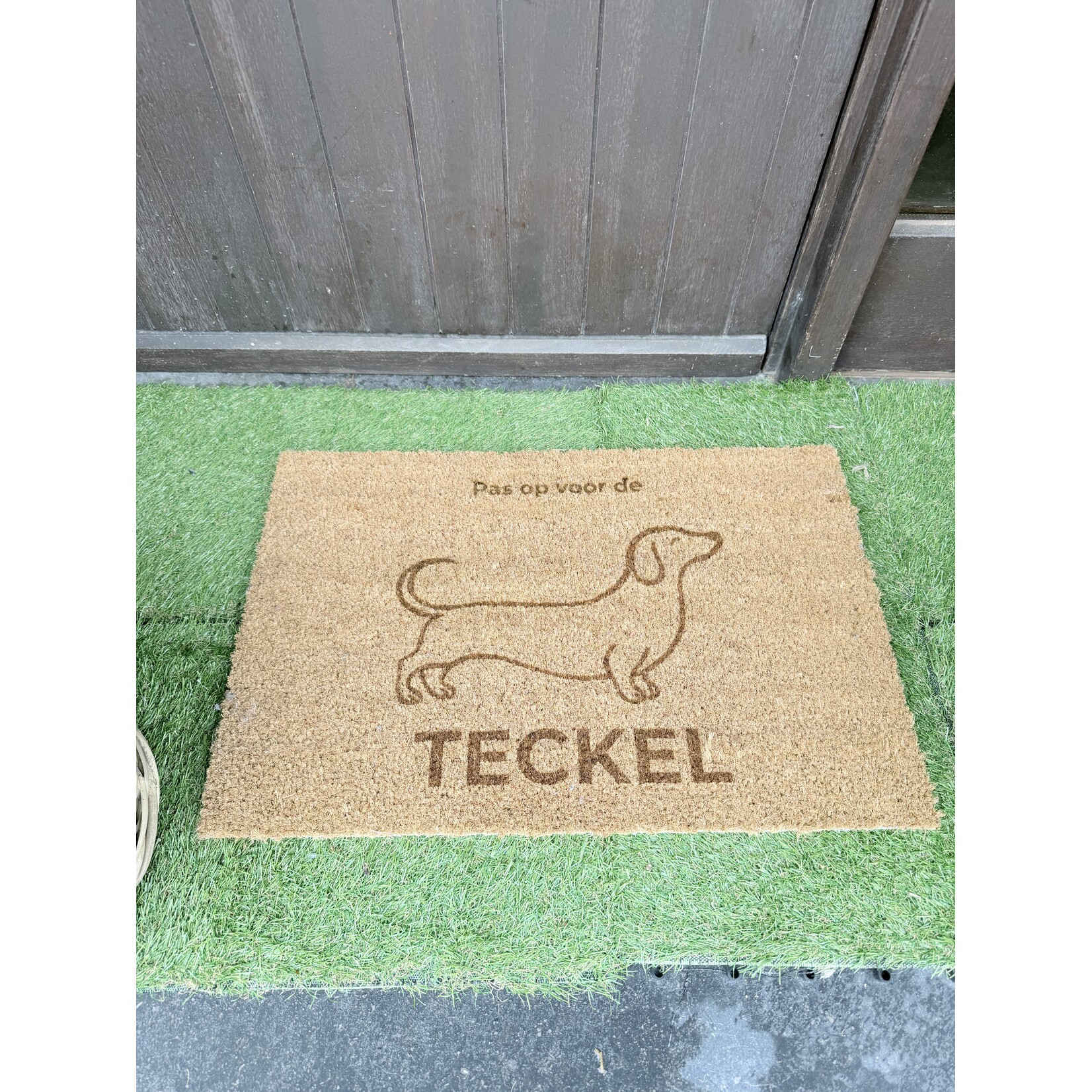 Deurmat Teckel 90x60 – “Pas op voor de Teckel”  Gegraveerde Honden Deurmat