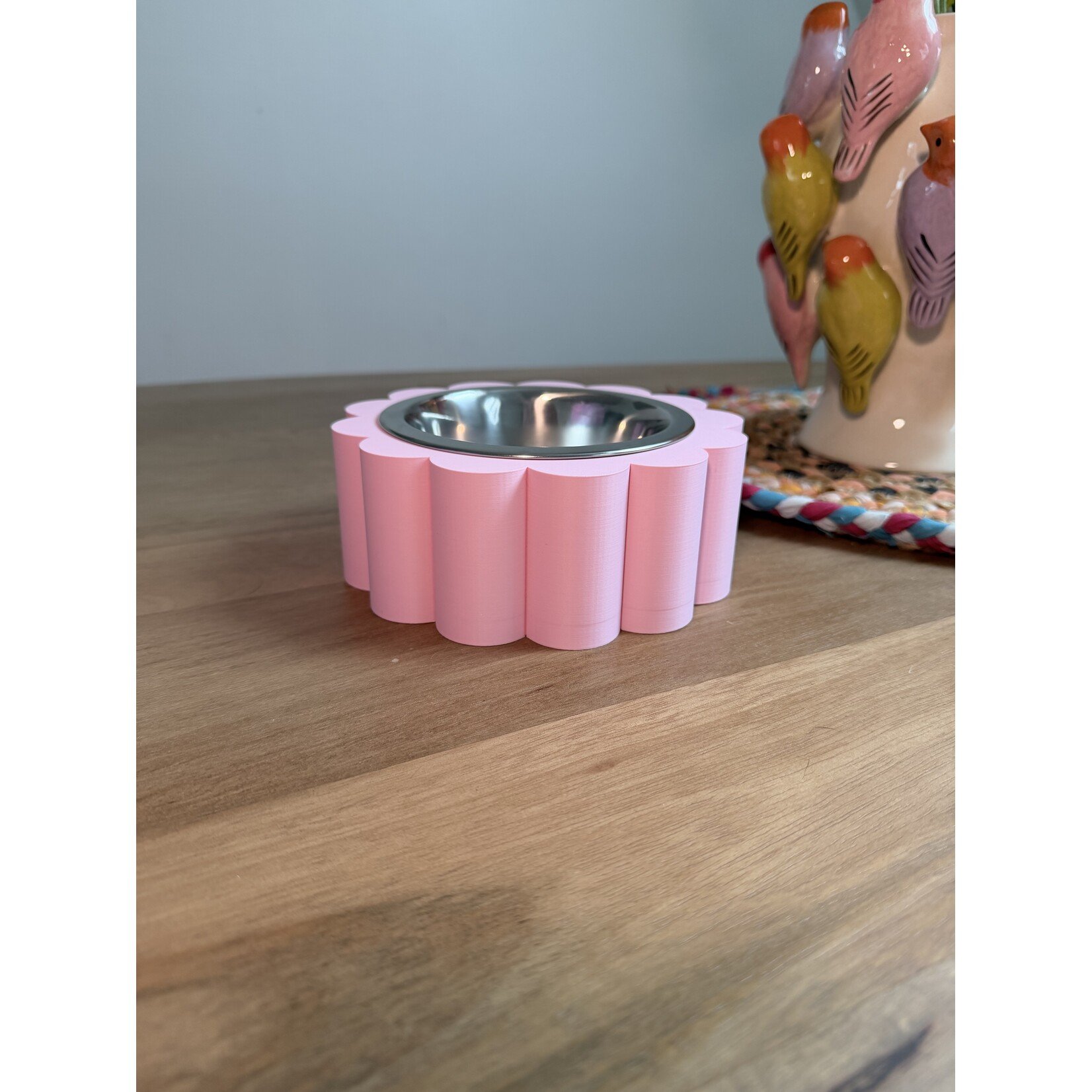 Design honden eetbak  3D geprint met metalen kom  S