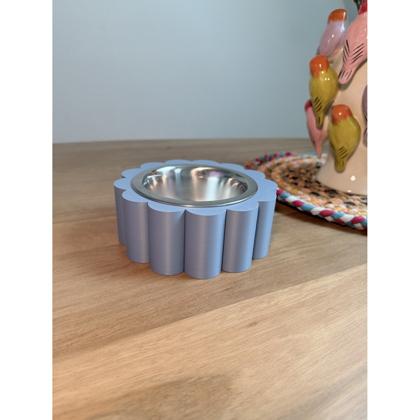 Design honden eetbak  3D geprint met metalen kom  S