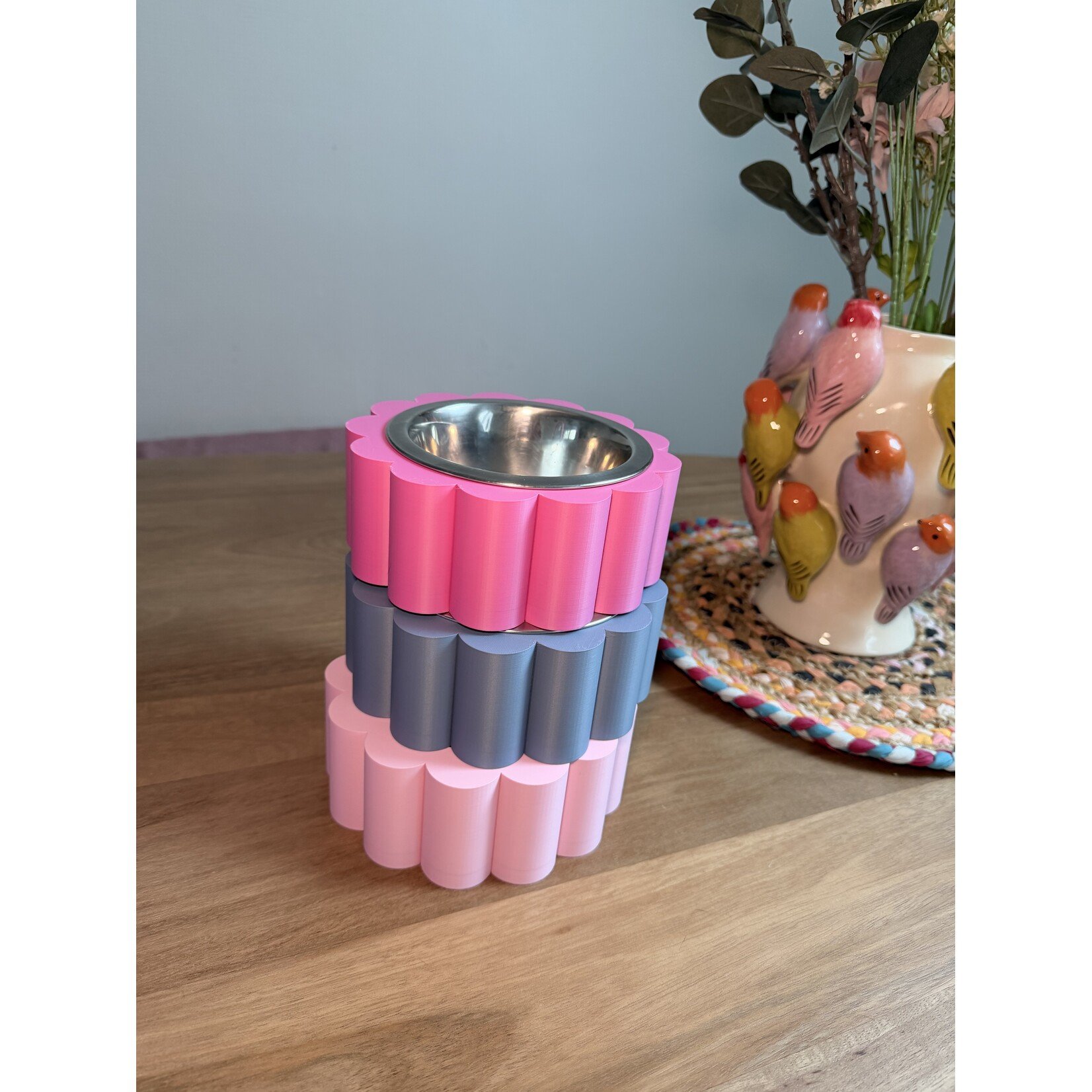 Design honden eetbak  3D geprint met metalen kom  S