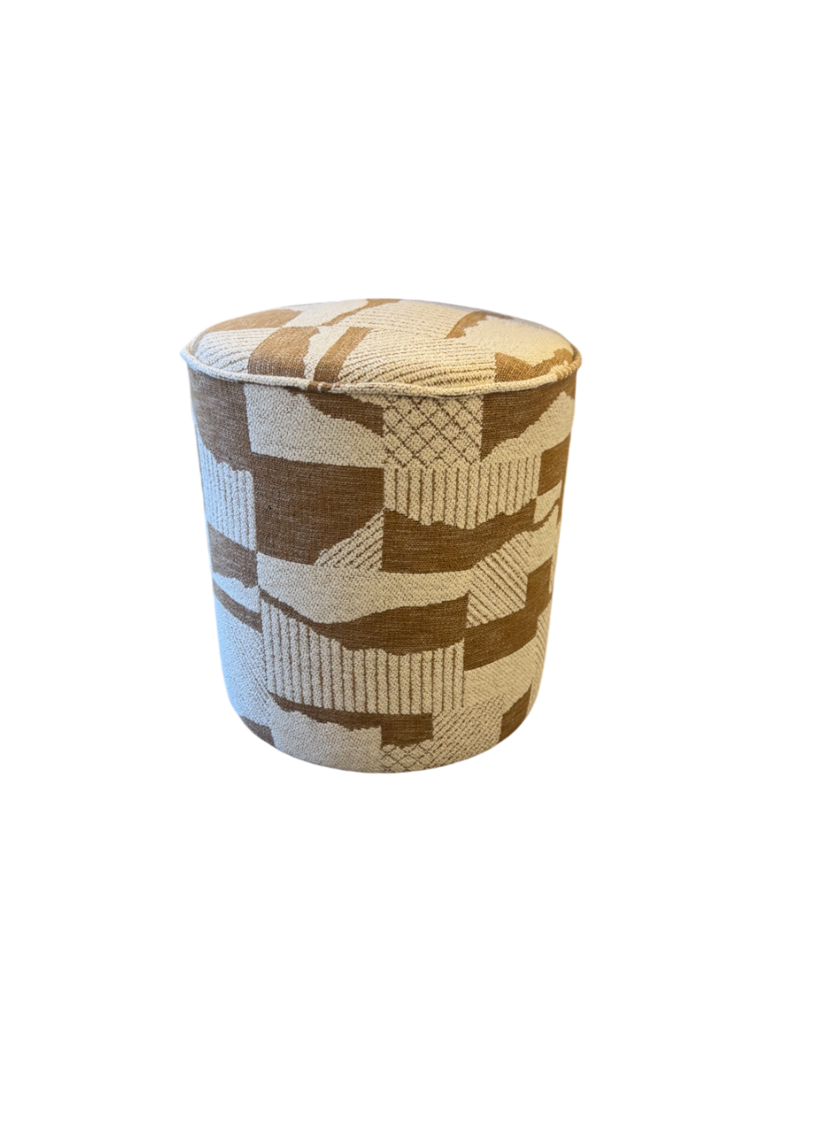Ronde poef in Larsen stof beige en bruin