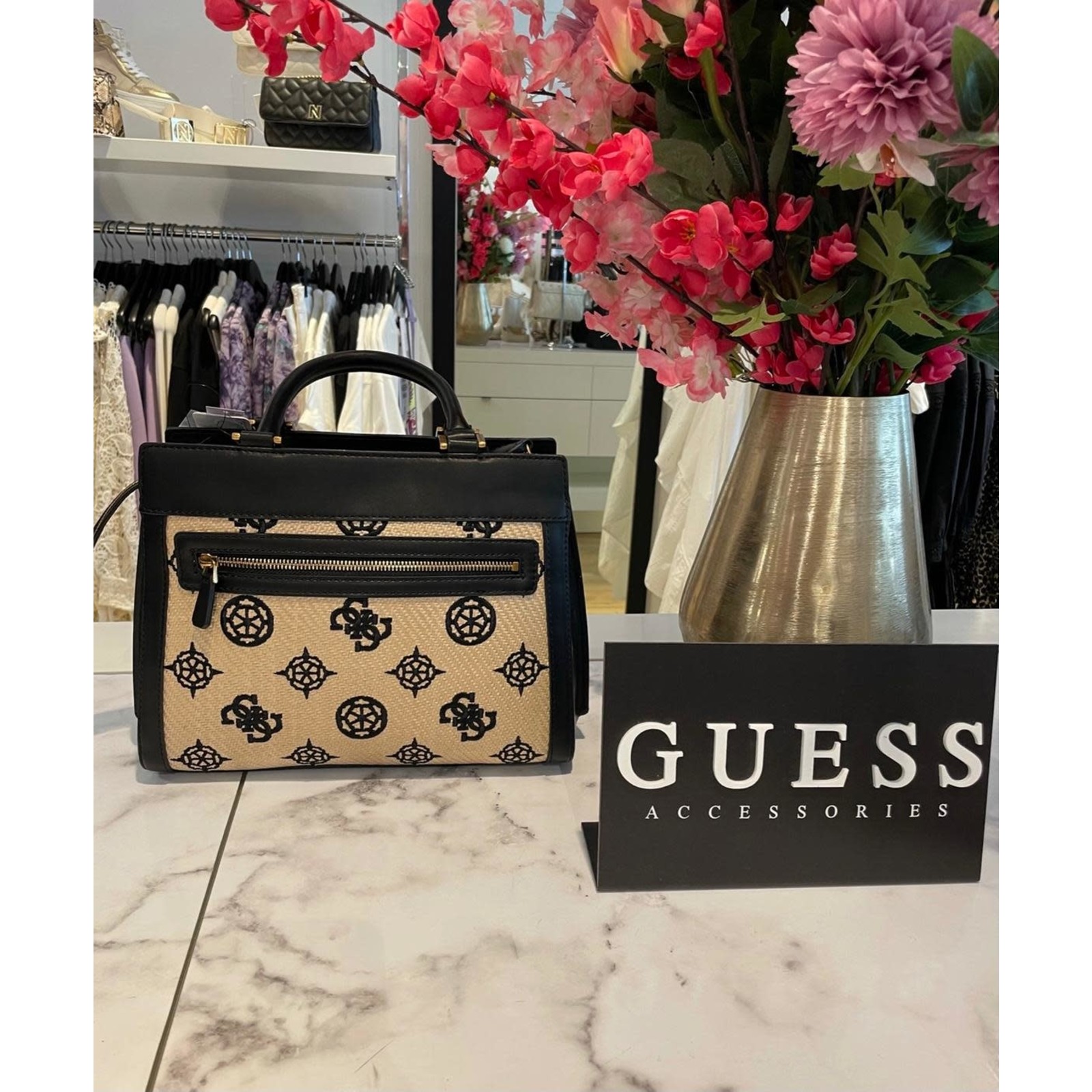 Guess Bag Katey Natural Black Big Guess