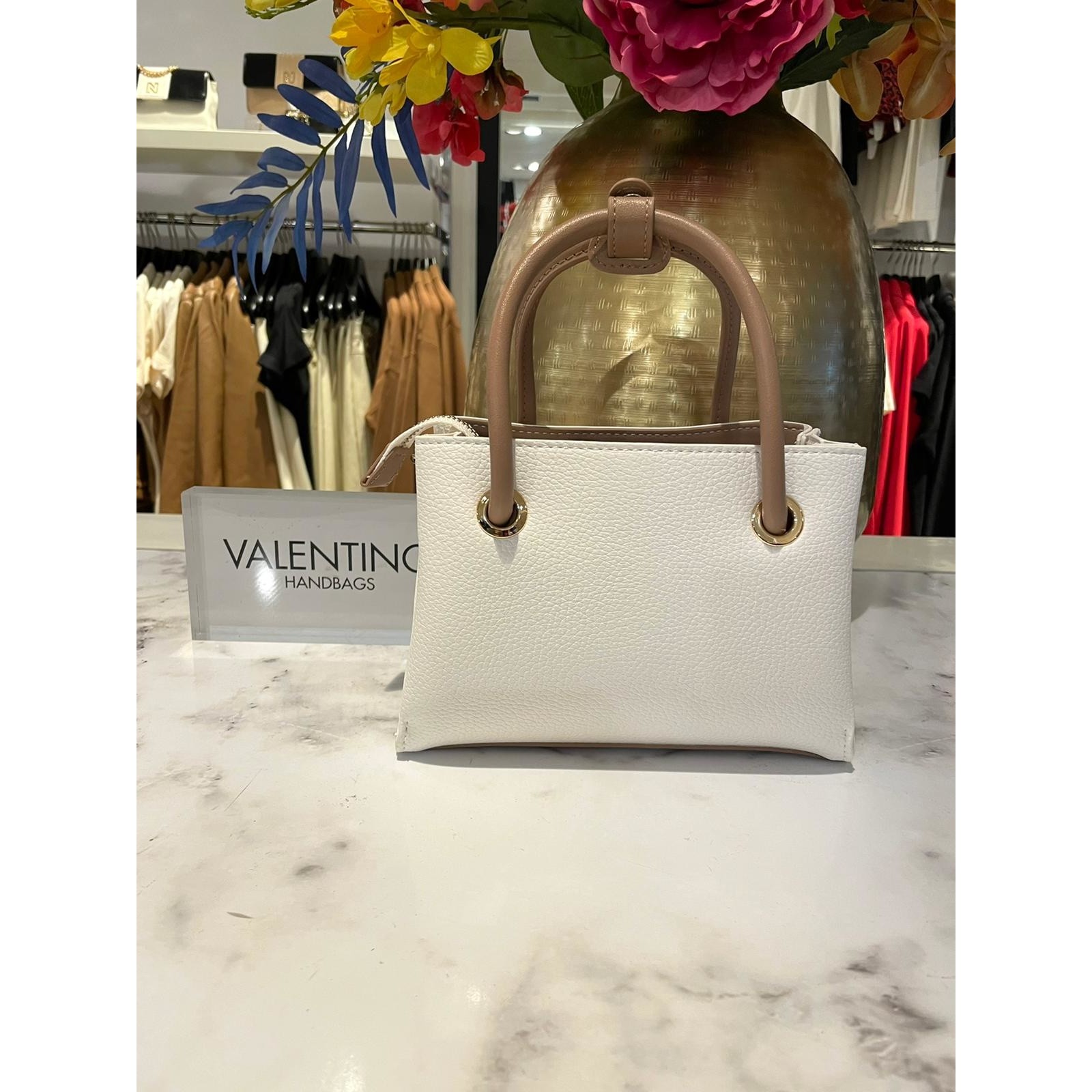 Valentino Bags Mini Shopper Alexie Tote Blanco/Cuoio Valentino