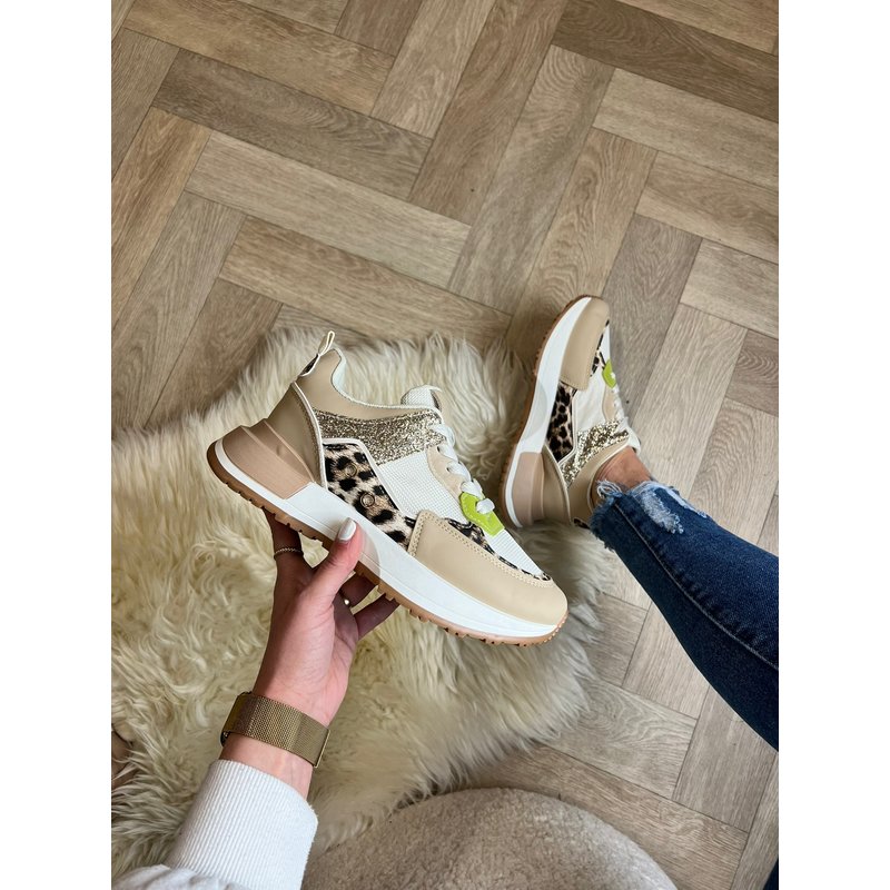 Sneakers Glitter Leopard With Beige LL1868