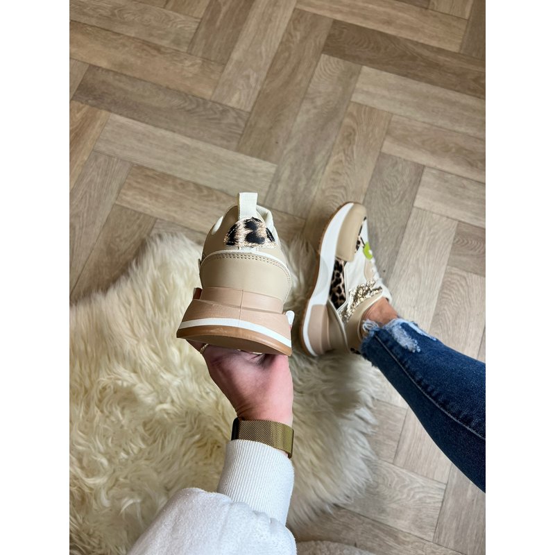 Sneakers Glitter Leopard With Beige LL1868