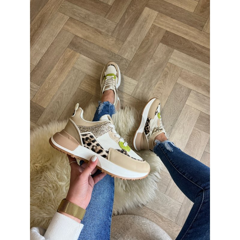 Sneakers Glitter Leopard With Beige LL1868