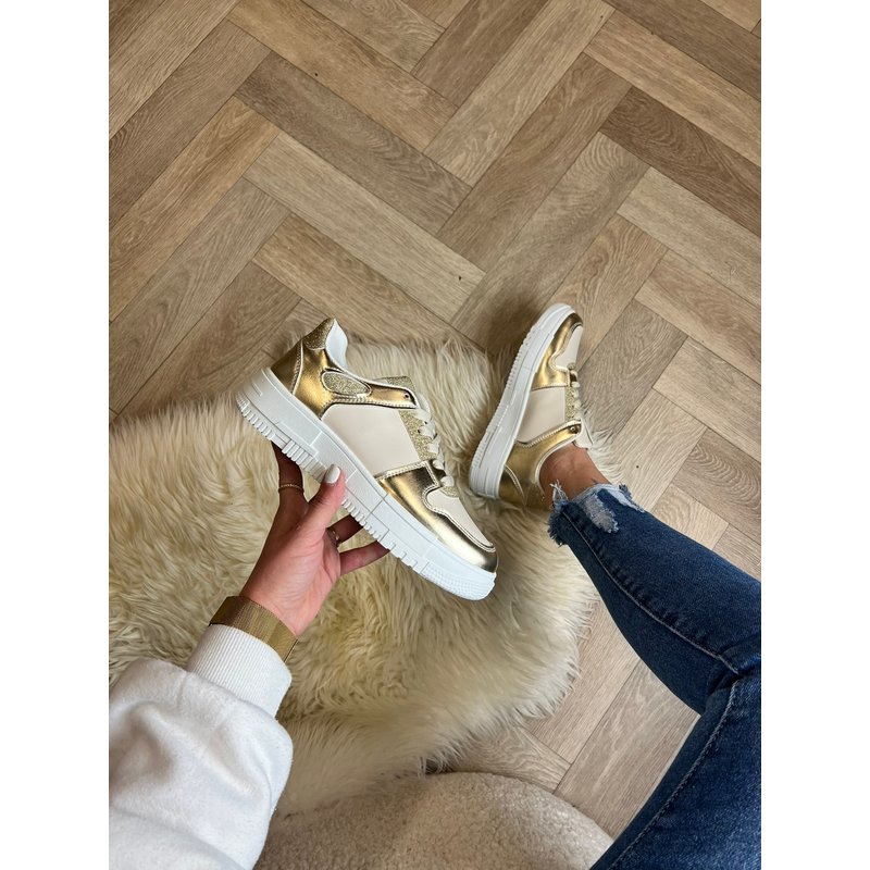 Sneakers Beige With Glitter Gold LL1879