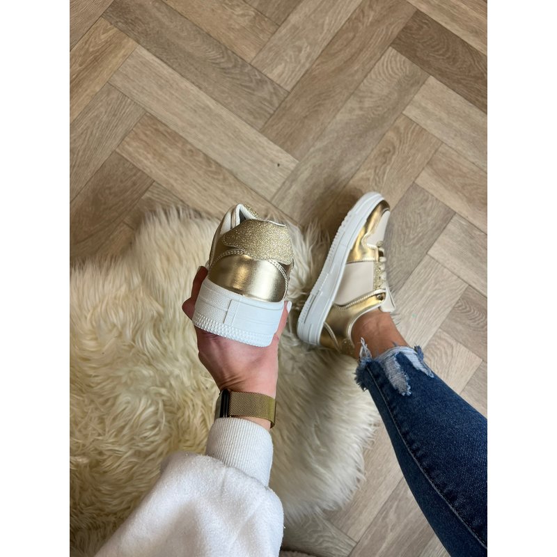 Sneakers Beige With Glitter Gold LL1879