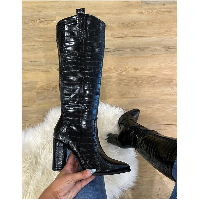 `Boots Long Croco Black 6010-A203