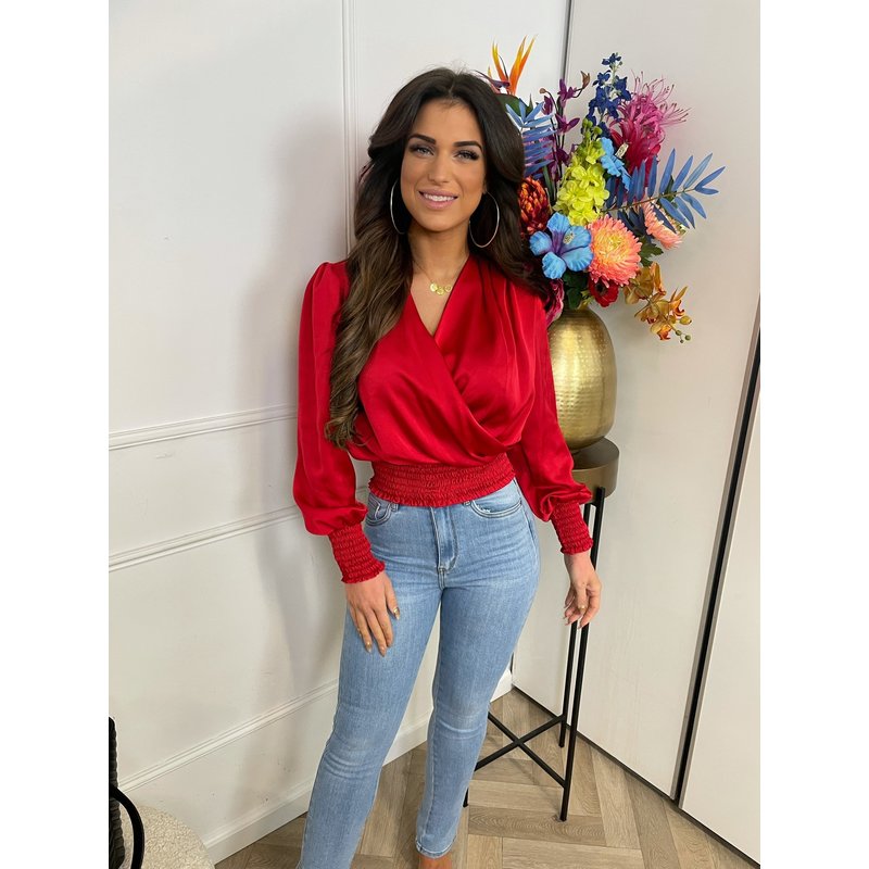 Blouse Satijn Overslag Red