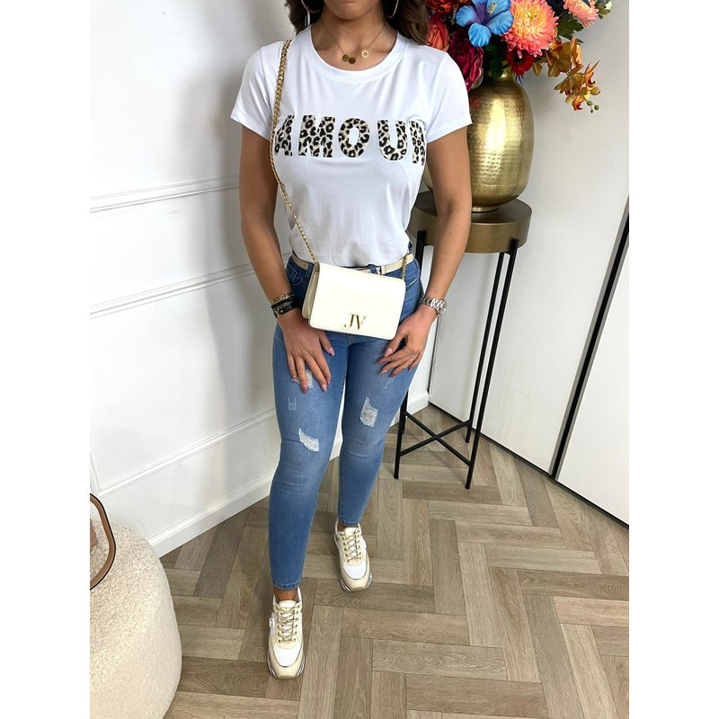 T-Shirt Amour Leopard Letters White