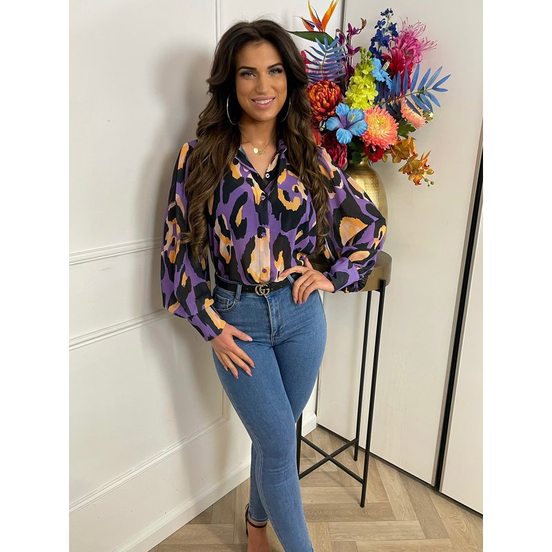 Blouse Color Leopard Purple