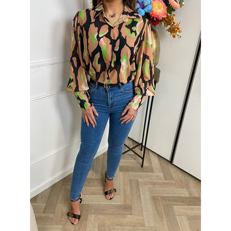 Blouse Color Leopard Camel