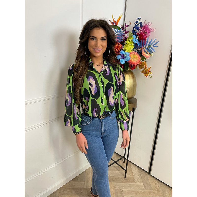 Blouse Color Leopard Green