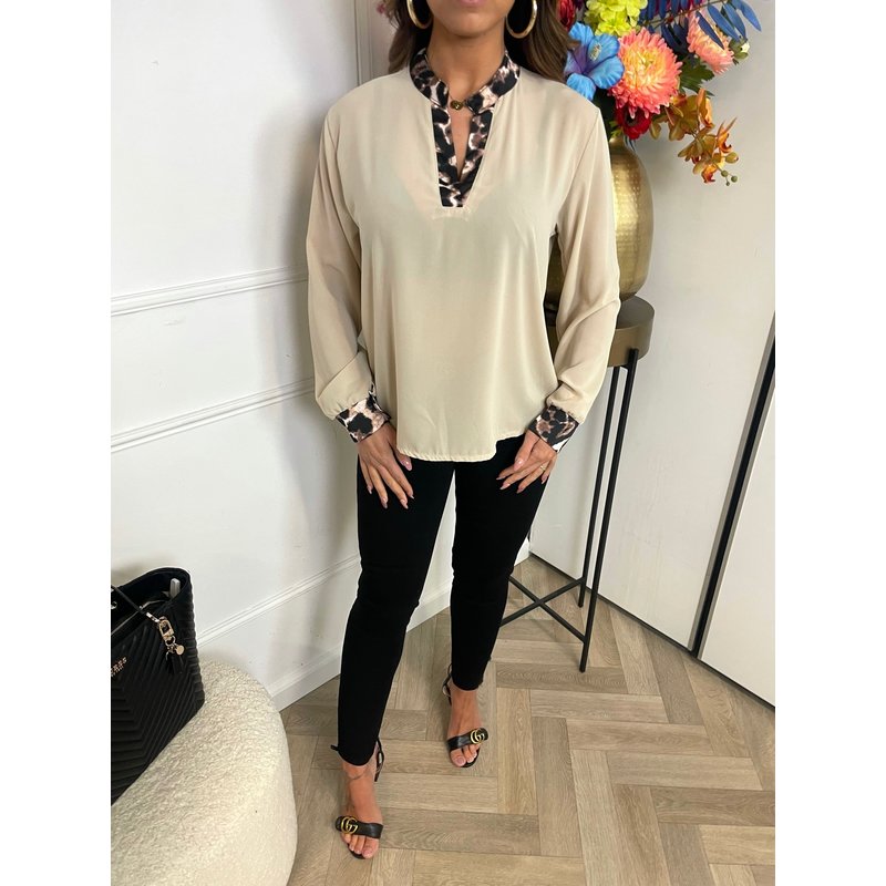Blouse Leopard Kraagje Beige