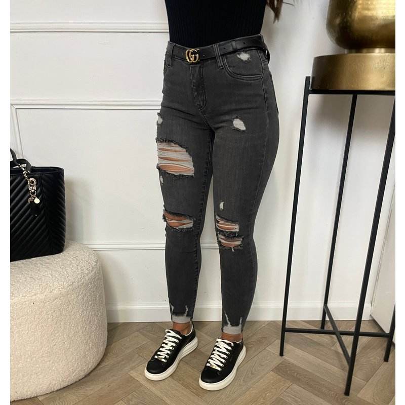 Jeans Queen Hearts Ripped Grey 841