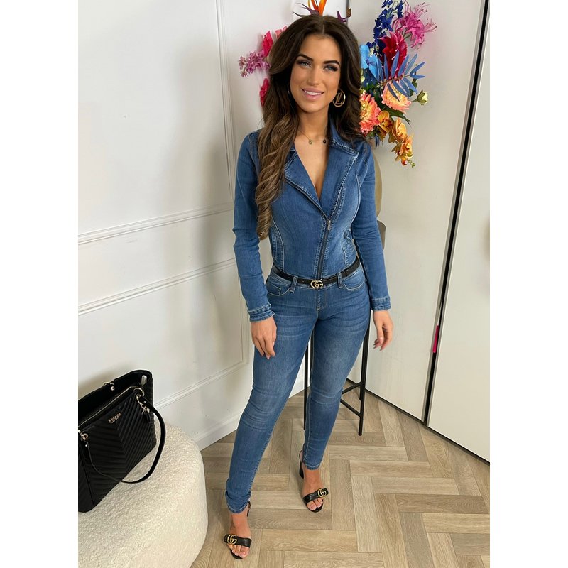 Jumpsuit Zipper Jeans Blue S387-2