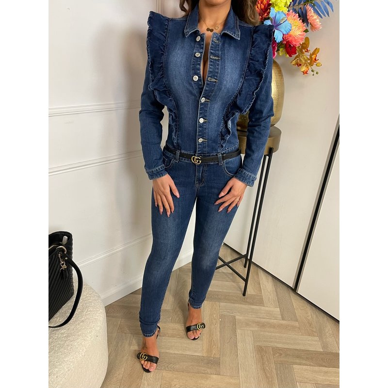 Denim Jumpsuit Ruffle Blue S515