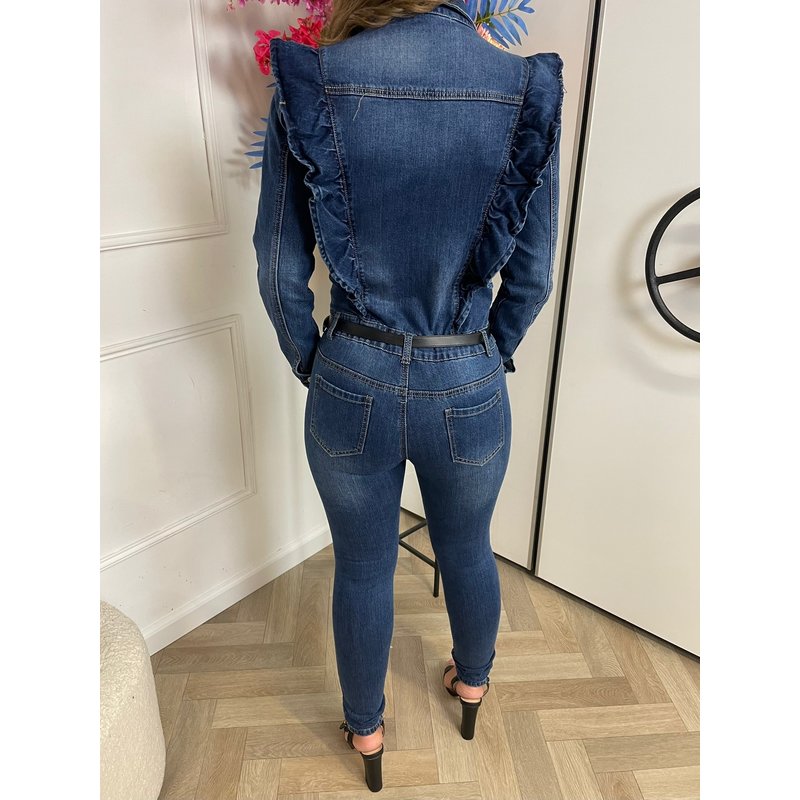 Denim Jumpsuit Ruffle Blue S515