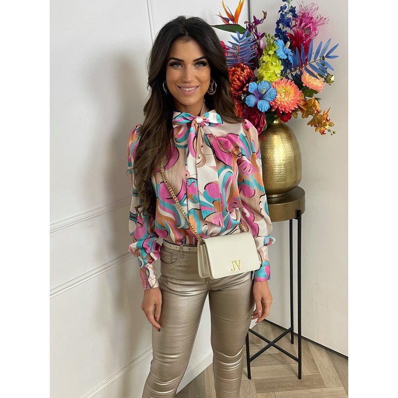 Blouse Flower Print Beige
