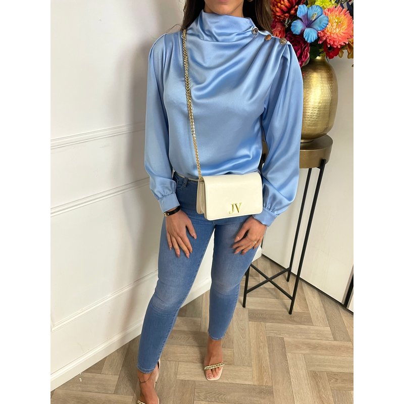 Blouse Satijn Knoop Light Blue (WEB ONLY)