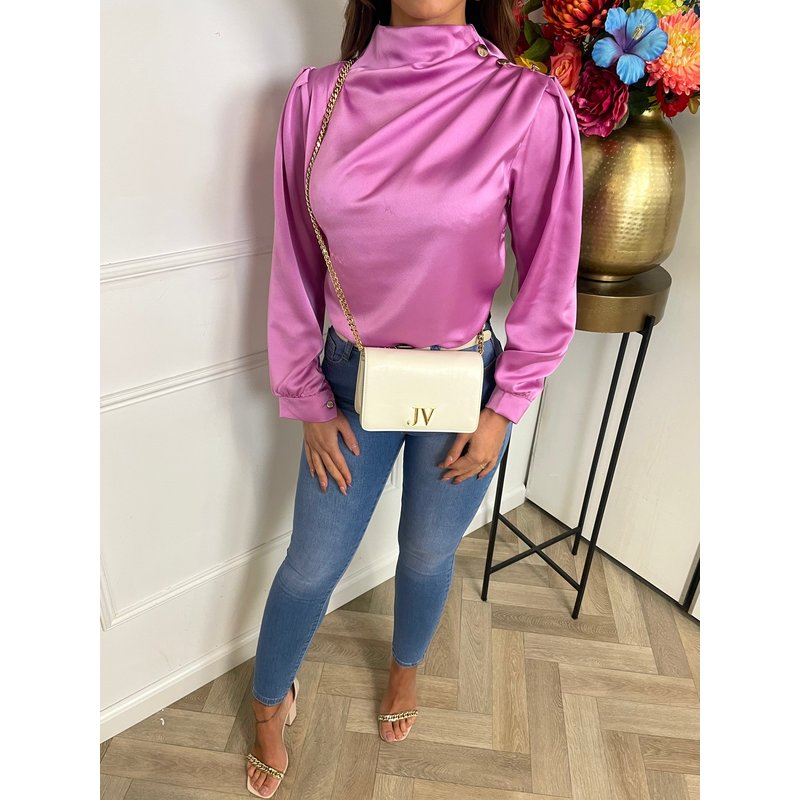 Blouse Satijn Knoop Pink (WEB ONLY)