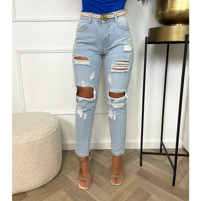 Mom Jeans Ripped Hello Miss Light Blue ZB301-1