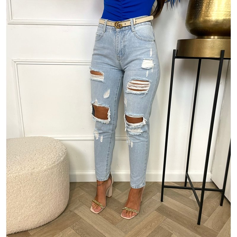 Mom Jeans Ripped Hello Miss Light Blue ZB301-1