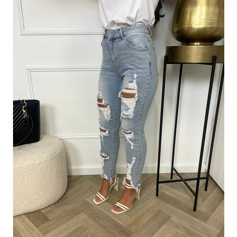 Mom Jeans All Diamonds Light Blue C16019