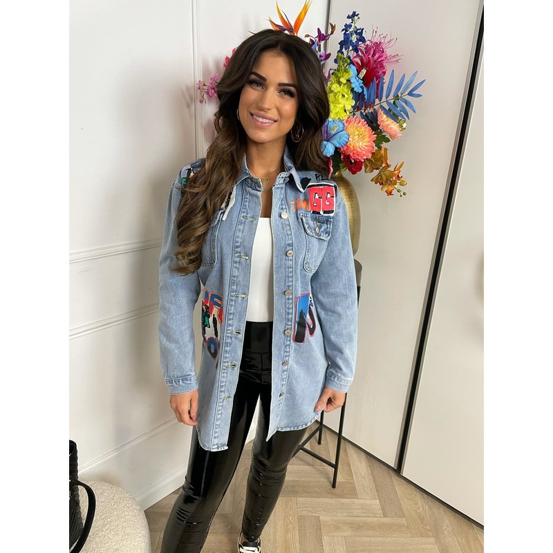 Jeans Jacket Text Light Blue NZ639