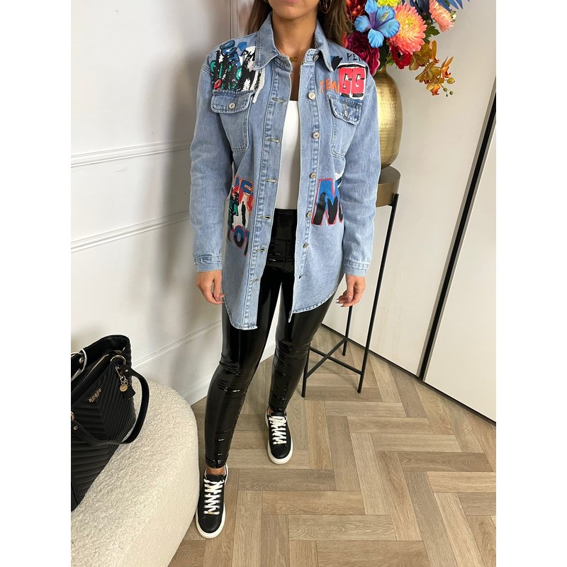 Jeans Jacket Text Light Blue NZ639