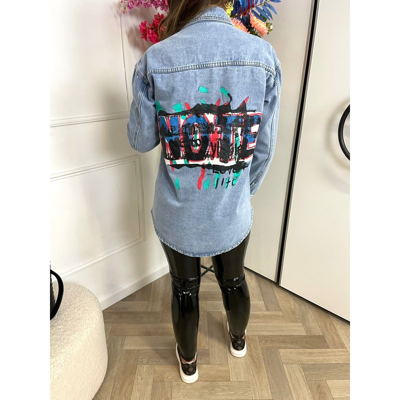 Jeans Jacket Text Light Blue NZ639