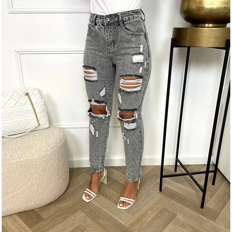 Mom Jeans Hello Miss Ripped Grey ZB302-2