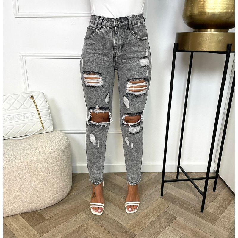 Mom Jeans Hello Miss Ripped Grey ZB302-2
