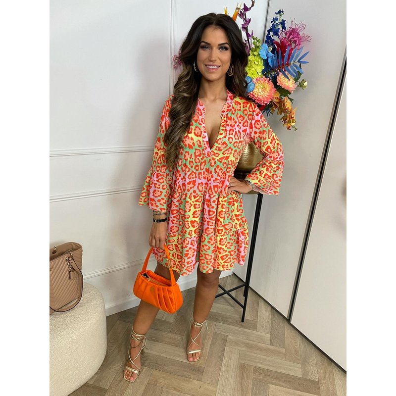 Dress Color Leopard Wijd Orange