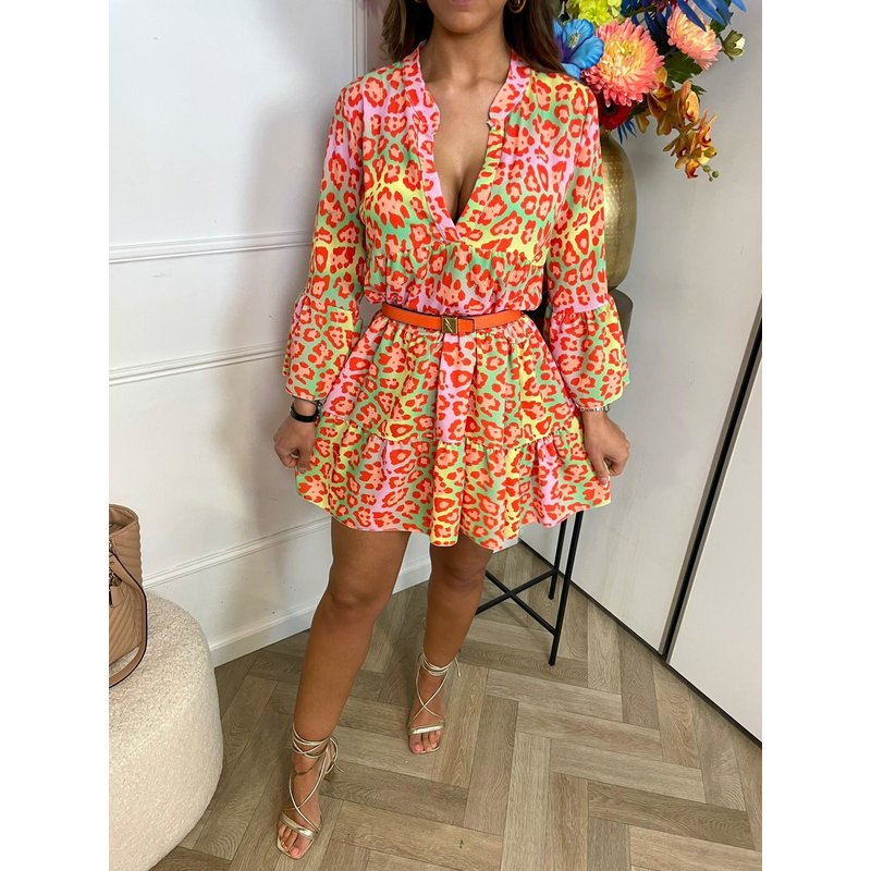 Dress Color Leopard Wijd Orange
