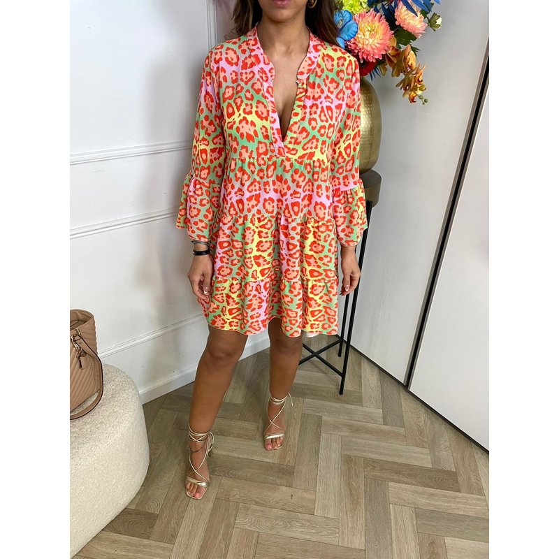 Dress Color Leopard Wijd Orange