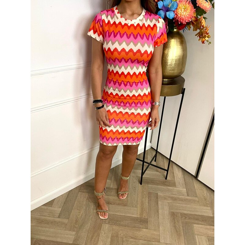 Dress Zigzag Colors Pink Orange