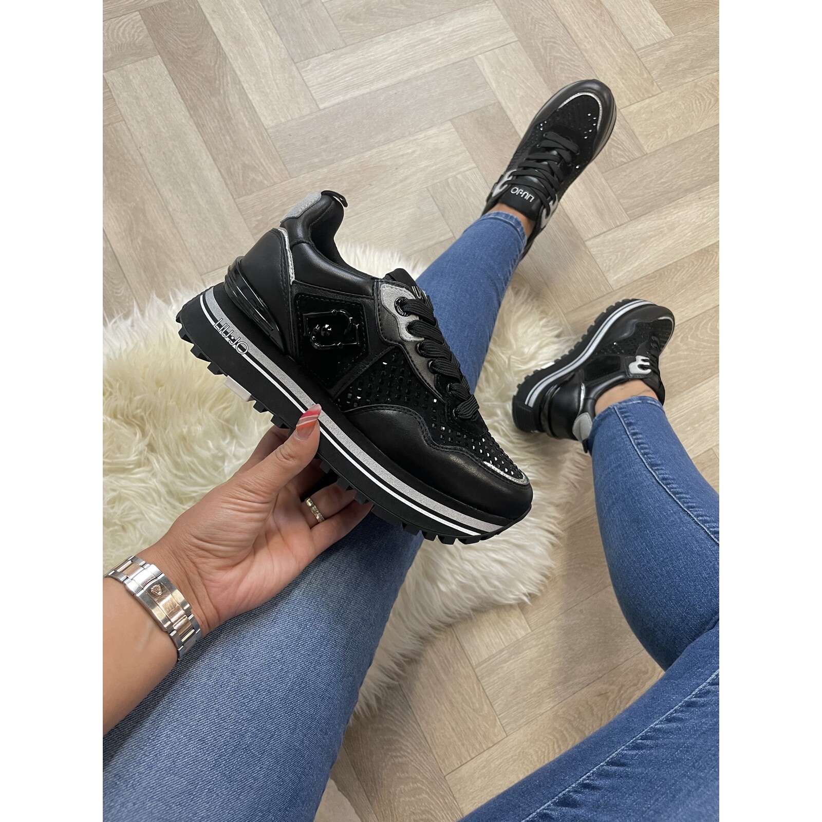 Liu-Jo Sneakers Maxi Wonder Calf Leather Strass Black 1170