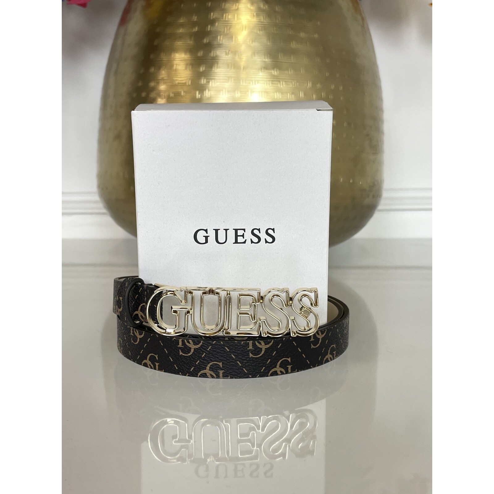 Guess Belt Text Brown Logo Guess 494