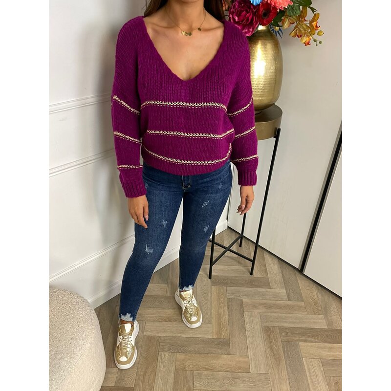 Trui Gold Stripe Magenta (WEB ONLY)