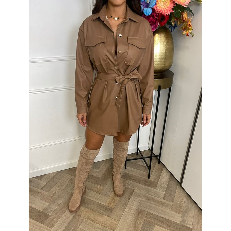Blouse Dress Leder Camel