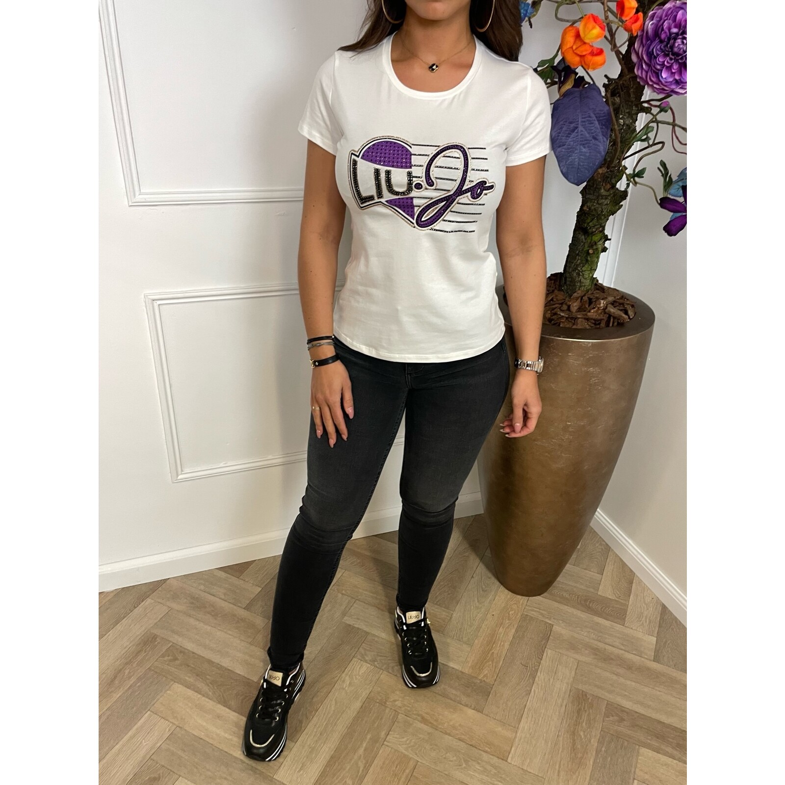 Liu-Jo T-Shirt Light Beige With  Purple Strass Liu Jo  1348