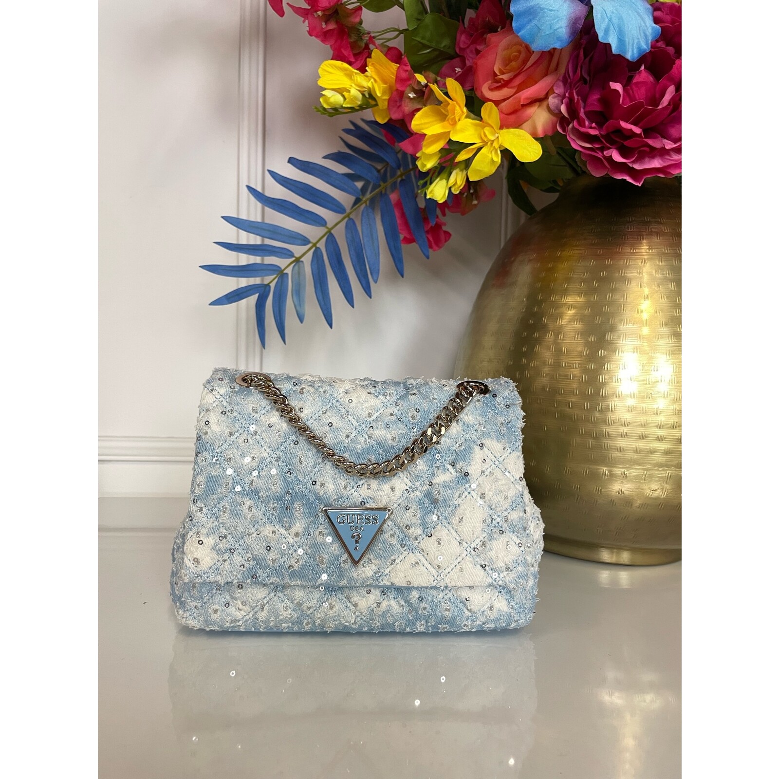 Guess Tweed Bag Rianee Quilt Skye Blue Guess 804