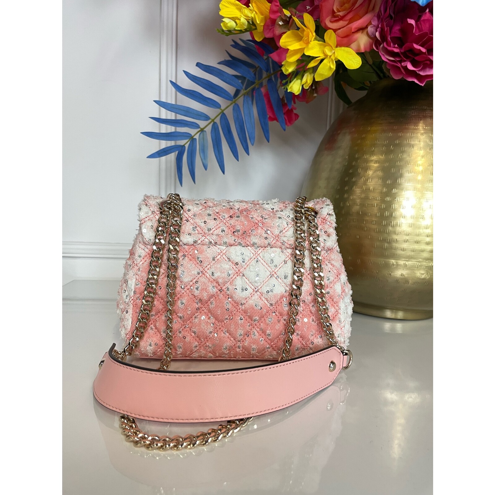 Guess Tweed Bag Rianee Quilt Pink Guess 803