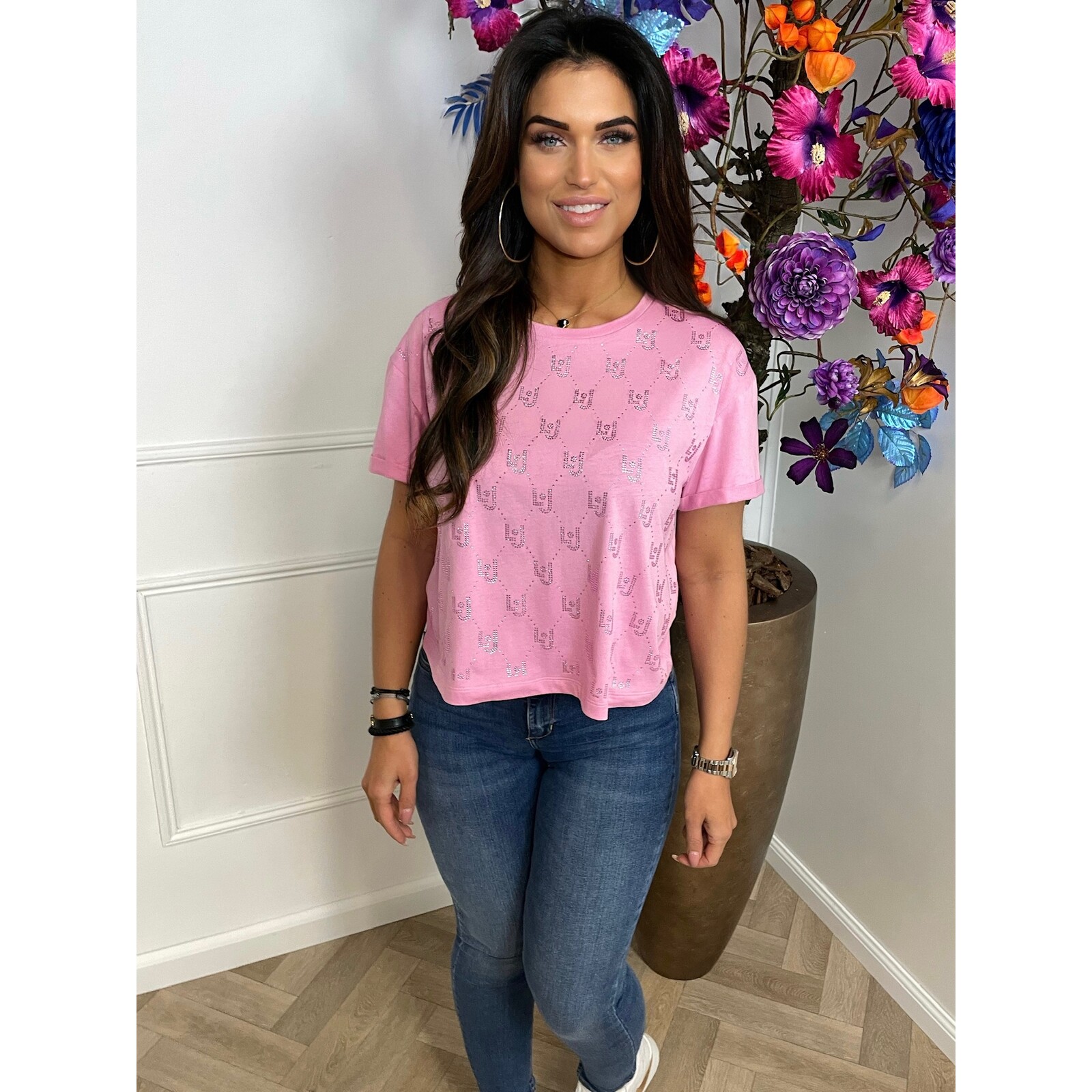 Liu-Jo T-shirt All Logo Diamonds Pink Liu Jo 1364